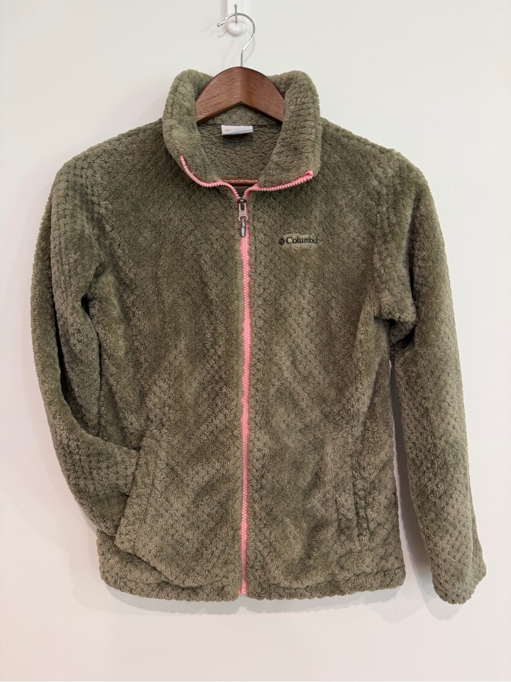 Girls Columbia Olive Green Sherpa Fleece Full Zip Jacket Size L 14/16 - Picture 4 of 8
